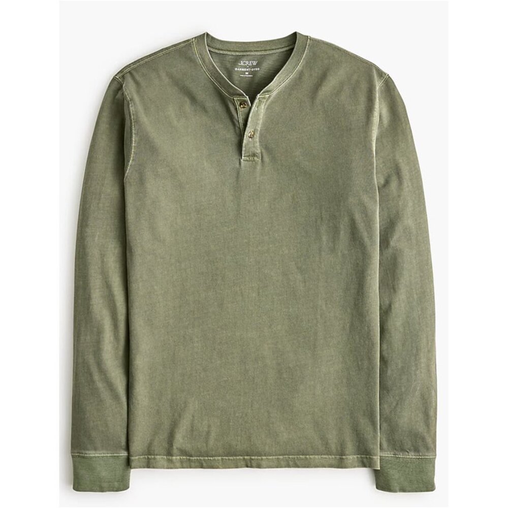 J. Crew Men's Loden Green Garment Dyed Henley Top Shirt Large NWT